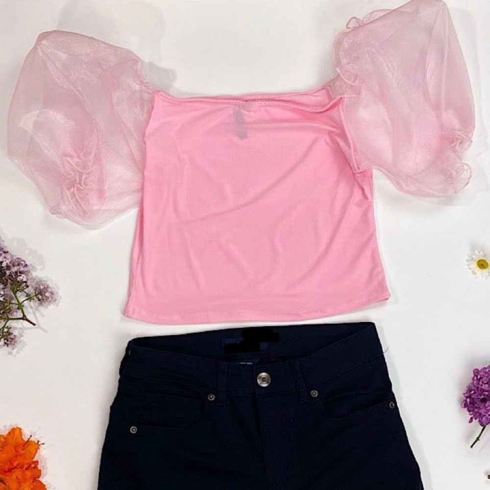 🌀🌸 BUBBLE SLEEVE PINK CROPPED💗
